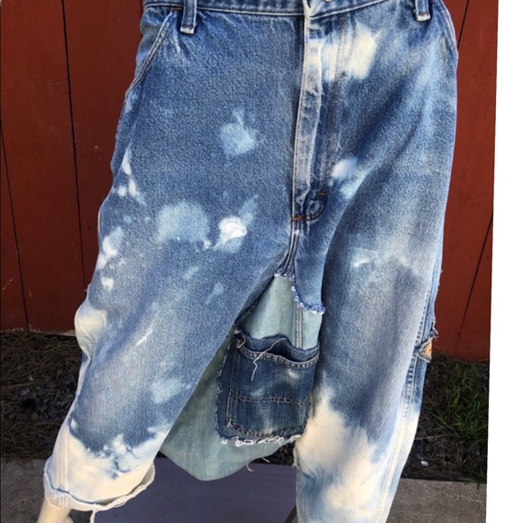 OOAK Vintage Handmade Harem Crotch Jeans Bleached Out Denim Plus Size Waist 38 - Picture 6 of 6